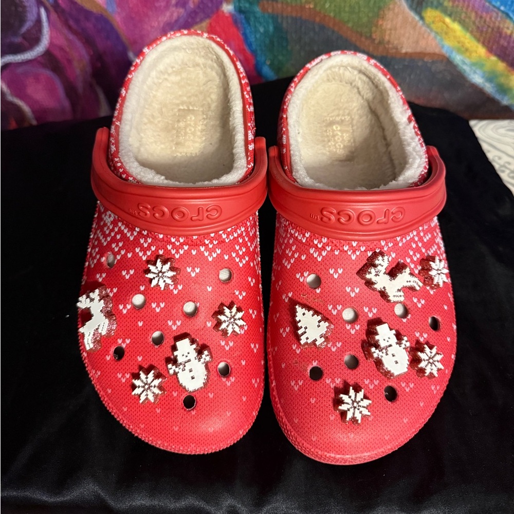 Christmas Crocs with Fur and Winter Jibbitz
